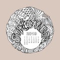 New year calendar grid with lettering September in zentangle inspired style. Christmas mandala. Zen monochrome graphic.