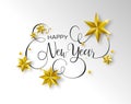 New Year calligraphy text quote with gold stars