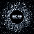 New Year 2019 Card Background. Blue white glitter paper confetti. Glistening Disco Lights. Christmas. Vector Royalty Free Stock Photo