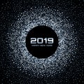 New Year 2019 Card Background. Blue white glitter paper confetti. Glistening Disco Lights. Christmas. Vector Royalty Free Stock Photo