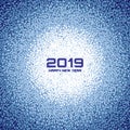 New Year 2019 Card Background. Christmas Blue Circle Frame. Confetti white circle dots texture. Vector illustration. Royalty Free Stock Photo