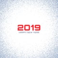 New Year 2019 Card Background. Christmas Gray Circle Frame. Confetti White Circle Dots. Snow Flake Circle. Vector