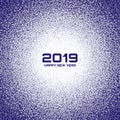 New Year 2019 Card Background. Christmas Violet Circle Frame. Confetti white circle dots texture. Vector illustration. Royalty Free Stock Photo