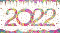 2022 New Year. Card, banner with numbers, stylized decorative snowdrifts and icicles. Vector colorful bright doodling.