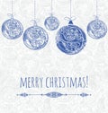 New year card with blue ornamental christmas decorations