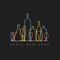 New Year card with bottles and glasses Royalty Free Stock Photo