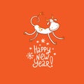 New Year card with a bull. Chinese calendar symbol. Vector colorful holiday poster.