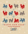 New year card. Cartoon roosters.