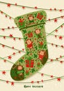 New year card with Christmas sock, illustrations. Good for calendar, notebook cover, poster or party invitations Royalty Free Stock Photo