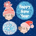 2016 new year card with cute monkeys. Vector illustration.Symbo Royalty Free Stock Photo