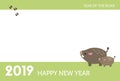 New Year card with cute wild boars and foot prints Royalty Free Stock Photo