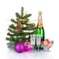 New Year Card Design with Champagne. Christmas Scene Royalty Free Stock Photo