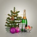 New Year Card Design with Champagne. Christmas Scene. Celebration Royalty Free Stock Photo
