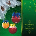 New year card with fir on orient green pattern Royalty Free Stock Photo
