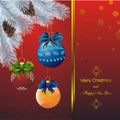 New year card with fir on orient red pattern Royalty Free Stock Photo