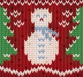 New year card, knitted xmas snowman, vector