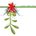 New Year Card with Mistletoe with A Red Bow