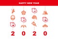 New Year card with mouse dolls and good luck elements for 2020