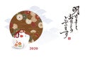 New year card, mouse, rat doll and japanese traditional wave pattern for year 2020