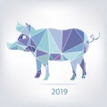 The 2019 new year card with Pig made of triangles Royalty Free Stock Photo