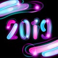 2019 New Year Card with Shine Effect on Black Background