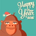 New year card with symbol - monkey and caligraphy 2016. Royalty Free Stock Photo