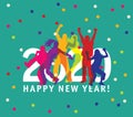 New year card 2020 symbol young group happy people color silhouette