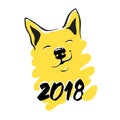 New Year 2018 card yellow dog vector funny card