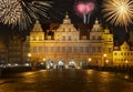 New year celebrate fireworks over Gdansk. Royalty Free Stock Photo