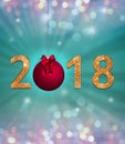 New Year celebration. background with colorful party lights, golden, sparkling 2018 text Royalty Free Stock Photo