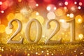 2021 New Year celebration background with golden glitter decoration and Christmas lights Royalty Free Stock Photo