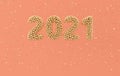 New year 2021 celebration background. Golden numerals 2021, floating glossy confetti. Realistic illustration for New Year`s and