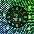 New Year 2017 celebration background. Green circle disco pattern background with clock number 2017. Shining gradient club neon Royalty Free Stock Photo