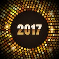 New Year 2017 celebration background. Happy New Year gold type on black background with gold disco sparkles and glitter Royalty Free Stock Photo