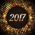 New Year 2017 celebration background. Happy New Year gold type on black background with gold disco sparkles and glitter Royalty Free Stock Photo