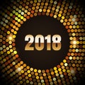 New Year 2017 celebration background. Happy New Year gold type on black background with gold disco sparkles and glitter. Greeting Royalty Free Stock Photo