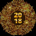 New Year 2017 celebration background. Happy New Year gold type on black background with gold disco sparkles and glitter. Greeting Royalty Free Stock Photo