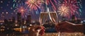 New Year Celebration With Champagne And Fireworks Royalty Free Stock Photo