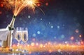 New Year Celebration With Champagne And Fireworks Popping Royalty Free Stock Photo