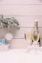 New Year Celebration, Champagne glass in white Royalty Free Stock Photo