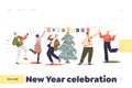 New year celebration concept of landing page with people colleagues dancing on corporate party Royalty Free Stock Photo