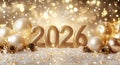 The 2026 New Year celebration features a festive background adorned with gold balloons Royalty Free Stock Photo