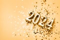 New Year 2024 celebration festive background made with golden candles in the form of number two thousand twenty four