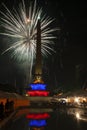 New year celebration with fireworks in The Altamira Square or Plaza Altamira, Plaza Francia Caracas Venezuela. Royalty Free Stock Photo