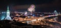New Year Celebration. Fireworks on Danube River Royalty Free Stock Photo