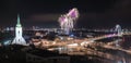 New Year Celebration. Fireworks on Danube River Royalty Free Stock Photo