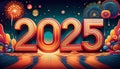 2025 new year celebration with fireworks exploding in the night sky Royalty Free Stock Photo