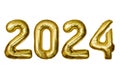 New Year 2024 celebration. Golden tin foil  balloons, 2024 numbers Isolated white background. New years eve Party, greeting card Royalty Free Stock Photo