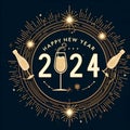 Happy New Year 2024 eve line design loading sparkle firework open champagne