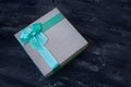 Silver Glitter Christmas Gift Box with turquoise bow